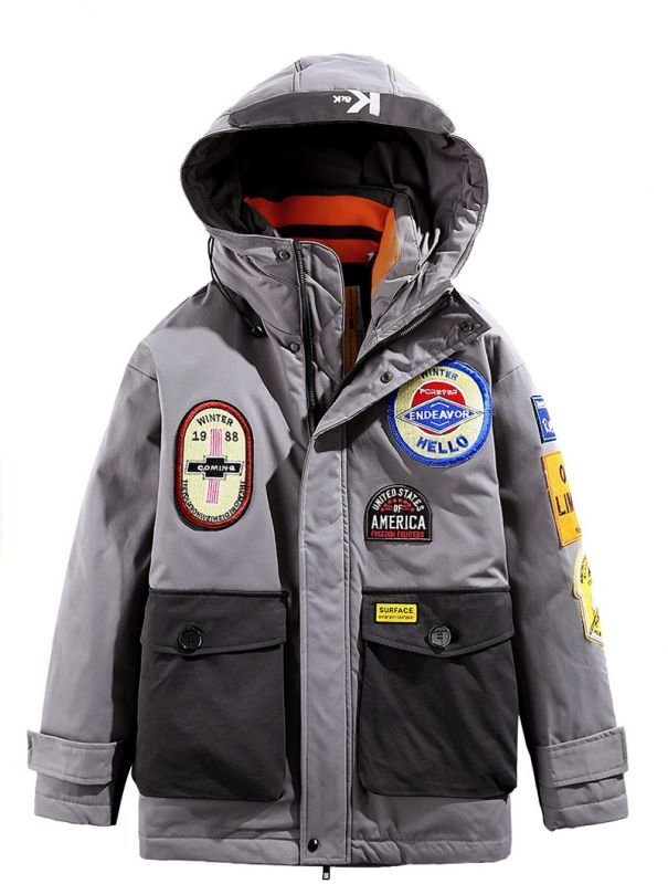 画像10: embroideryNASA logo thick windproof warm creative badge hooded jacket tooling down jacket jacket  ユニセックス 男女兼用 NASA刺繍ダウンコートジャケット ブルゾンスタジャン (10)