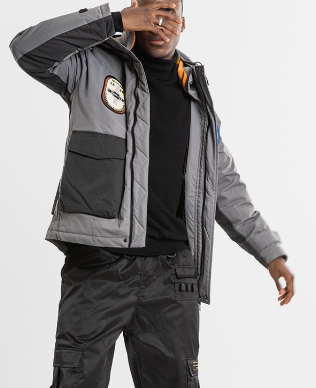 画像4: embroideryNASA logo thick windproof warm creative badge hooded jacket tooling down jacket jacket  ユニセックス 男女兼用 NASA刺繍ダウンコートジャケット ブルゾンスタジャン (4)