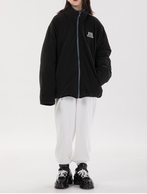 画像17: men and women Bear print reversible high street loose padded jacket down jacket  ユニセックス 男女兼用 ベアー熊プリントリバーシブルダウンコートジャケット ブルゾンスタジャン (17)