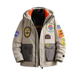 画像11: embroideryNASA logo thick windproof warm creative badge hooded jacket tooling down jacket jacket 　ユニセックス 男女兼用 NASA刺繍ダウンコートジャケット ブルゾンスタジャン (11)
