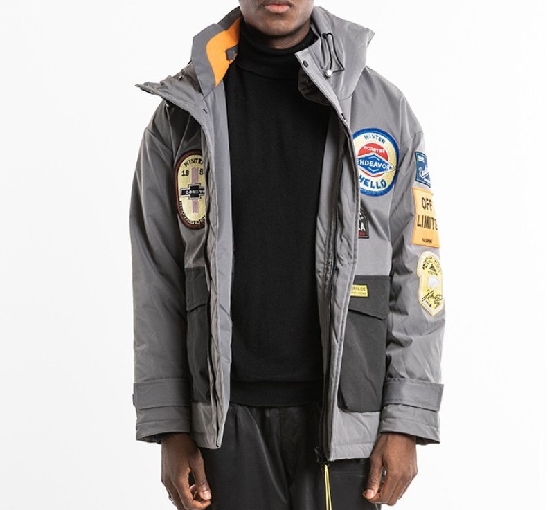 画像2: embroideryNASA logo thick windproof warm creative badge hooded jacket tooling down jacket jacket  ユニセックス 男女兼用 NASA刺繍ダウンコートジャケット ブルゾンスタジャン (2)