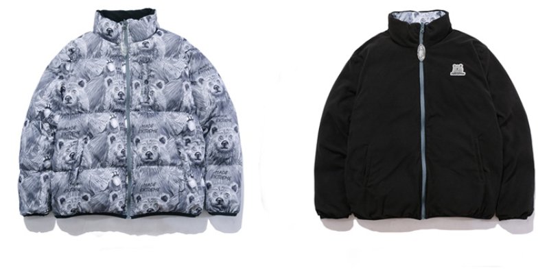 画像7: men and women Bear print reversible high street loose padded jacket down jacket  ユニセックス 男女兼用 ベアー熊プリントリバーシブルダウンコートジャケット ブルゾンスタジャン (7)