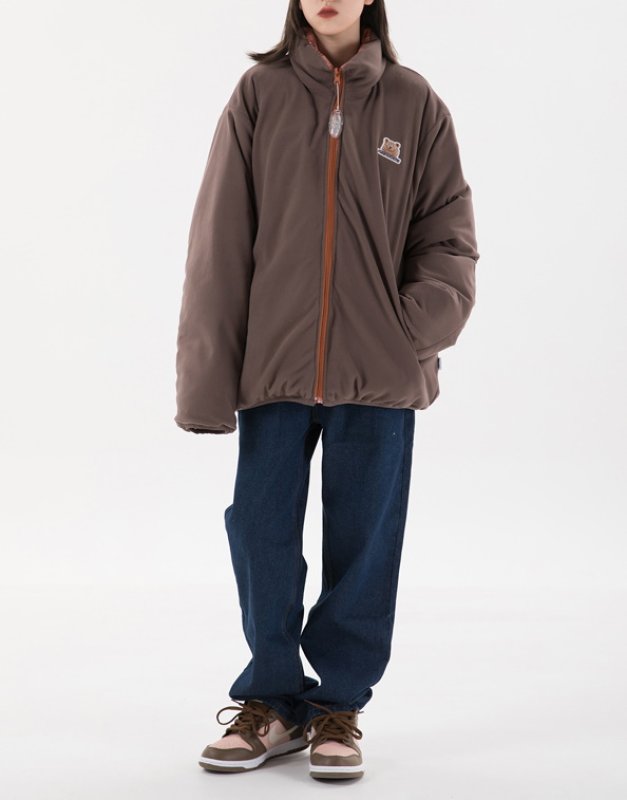 画像9: men and women Bear print reversible high street loose padded jacket down jacket  ユニセックス 男女兼用 ベアー熊プリントリバーシブルダウンコートジャケット ブルゾンスタジャン (9)