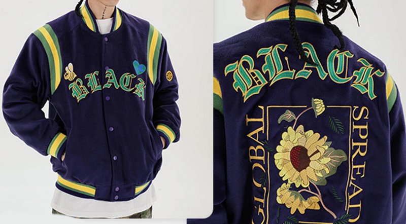 画像11: High street daisy embroidery jacket men and women uniform couple  jacket  ユニセックス 男女兼用デイジー刺繍付きユニフォームスタジアムジャンパー ジャケット ブルゾンスタジャン (11)