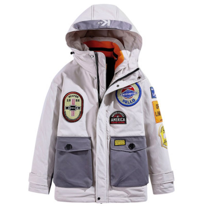 画像12: embroideryNASA logo thick windproof warm creative badge hooded jacket tooling down jacket jacket  ユニセックス 男女兼用 NASA刺繍ダウンコートジャケット ブルゾンスタジャン (12)