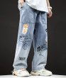 画像5: Men's men and women hip-hop straight wide-leg pants graffiti cartoon trend gradient loose-fitting harem pants ユニセックスパンツ男女兼用レター＆コミックプリントデニムパンツ (5)