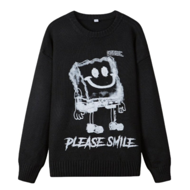 New men's and women's SpongeBob Please smile print casual