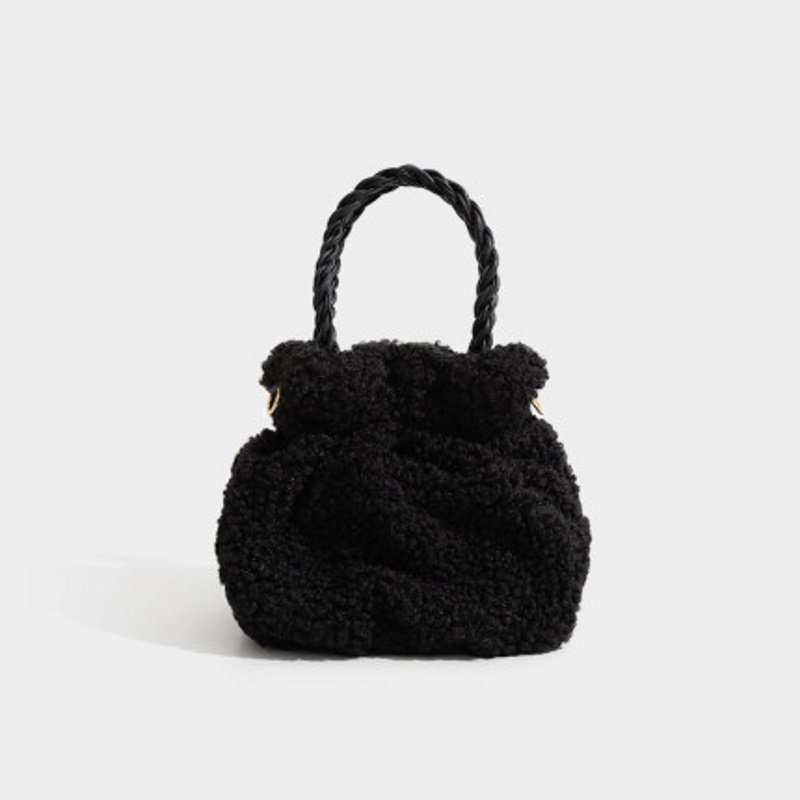 画像2: plush design mini bucket tote shoulder bag    もこもこファーミニバケット巾着バッグトートショルダー2WAY ハンドバック (2)