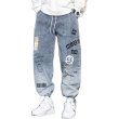 画像1: Men's men and women hip-hop straight wide-leg pants graffiti cartoon trend gradient loose-fitting harem pants ユニセックスパンツ男女兼用レター＆コミックプリントデニムパンツ (1)