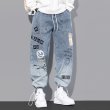 画像3: Men's men and women hip-hop straight wide-leg pants graffiti cartoon trend gradient loose-fitting harem pants ユニセックスパンツ男女兼用レター＆コミックプリントデニムパンツ (3)