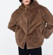 画像1: Women's brown fur-effect fleece hooded jacket coat 　エコファーフーディーモコモコジャケット (1)