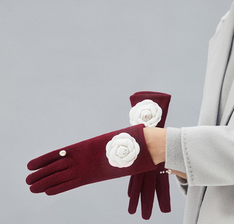 画像13: Women's Camellia & With pearl gloves パール&カメリアウール手袋 グローブ スマホ対応 (13)