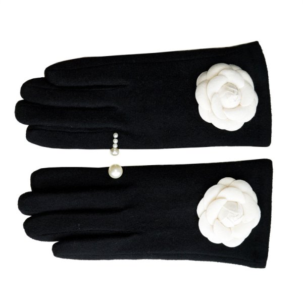 画像1: Women's Camellia & With pearl gloves　パール&カメリアウール手袋　グローブ　スマホ対応 (1)