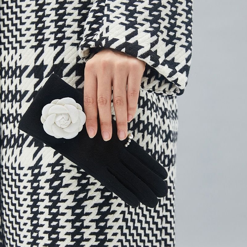 画像11: Women's Camellia & With pearl gloves パール&カメリアウール手袋 グローブ スマホ対応 (11)