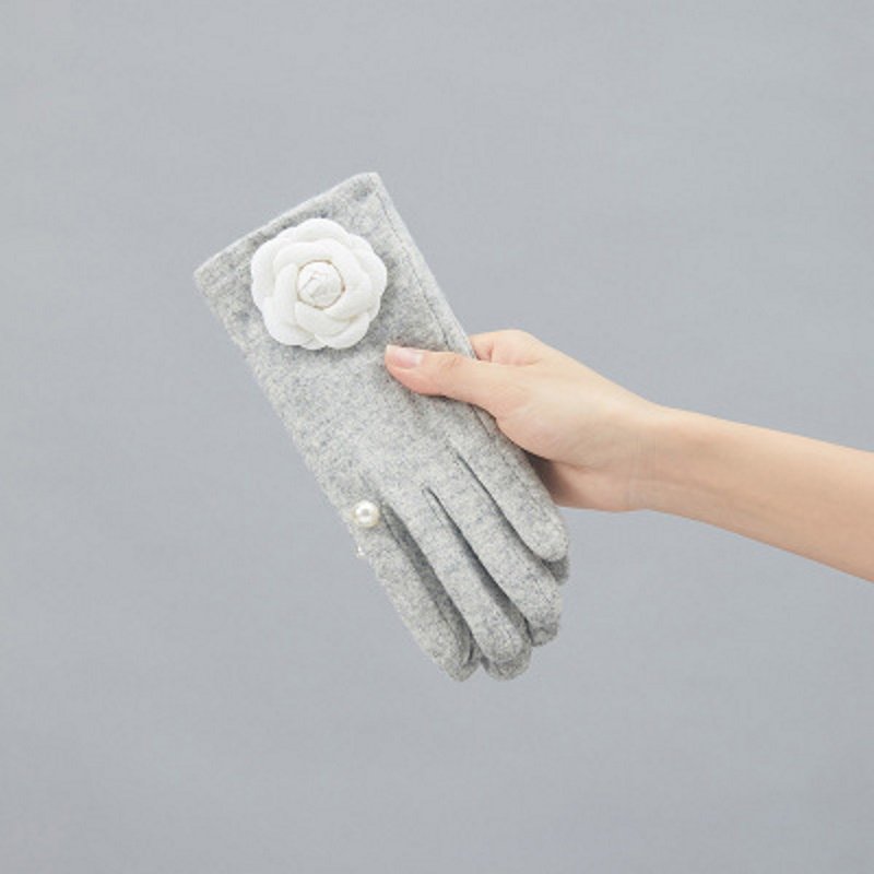画像3: Women's Camellia & With pearl gloves パール&カメリアウール手袋 グローブ スマホ対応 (3)