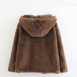 画像3: Women's brown fur-effect fleece hooded jacket coat 　エコファーフーディーモコモコジャケット (3)