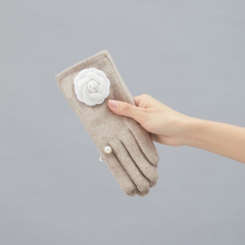 画像5: Women's Camellia & With pearl gloves パール&カメリアウール手袋 グローブ スマホ対応 (5)