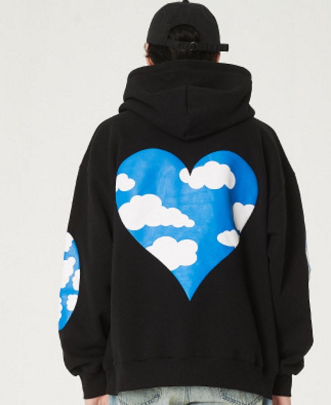 画像11: Blue Sky White Cloud Love Foam printed casual sweater hoodie  ブルースカイホワイトクラウドオーバーサイズ ユニセックス 男女兼用フーディーパーカー (11)
