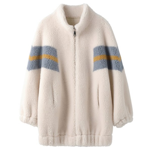 画像1: lamb plush color contrast jacket coat　ラムベルベットカラーコントラストオーバーサイズブルゾン ジャケット コート (1)