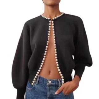 Pearl imitation mink Wool Knit Cardigan 真珠付 モヘア パール付き 