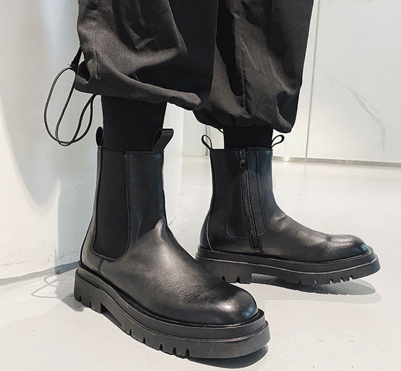 画像4: Men's Side Gore Chunky Sole Leather Boots shoes  メンズサイドゴアチャンキーソールレザーブーツ (4)
