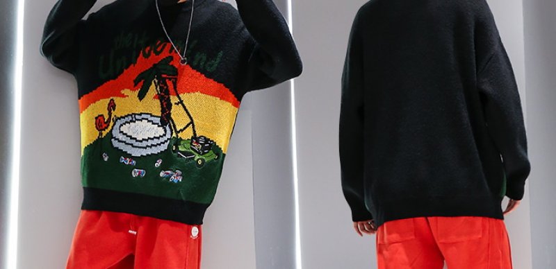 画像5: palm tree braided loose  knit sweater unisex  オーバーサイズ ユニセックス 男女兼用パームツリー編み込みニットセーター プルオーバー (5)