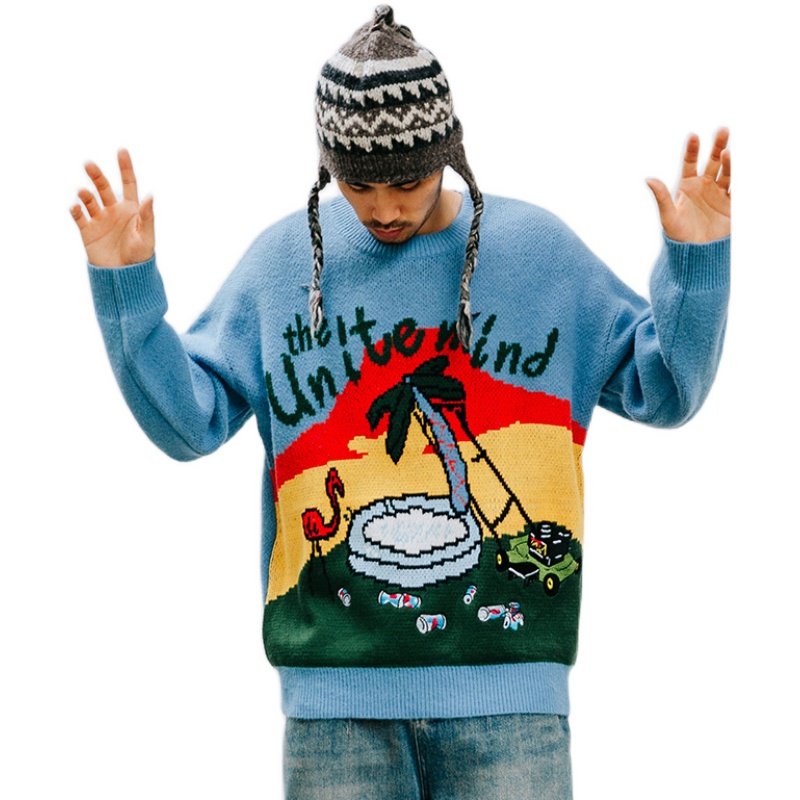 画像3: palm tree braided loose  knit sweater unisex  オーバーサイズ ユニセックス 男女兼用パームツリー編み込みニットセーター プルオーバー (3)