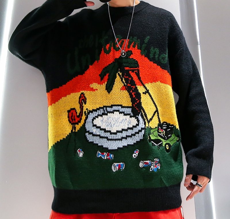画像4: palm tree braided loose  knit sweater unisex  オーバーサイズ ユニセックス 男女兼用パームツリー編み込みニットセーター プルオーバー (4)