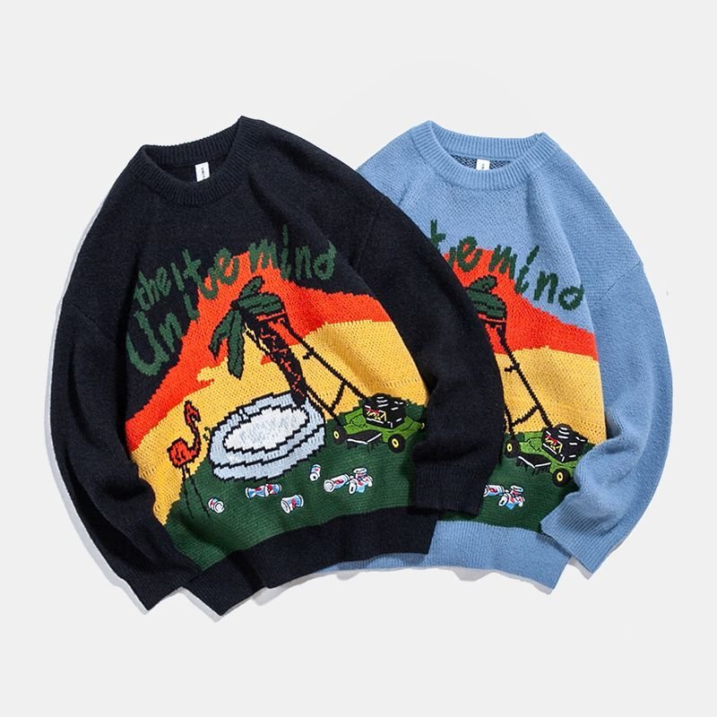 画像6: palm tree braided loose  knit sweater unisex  オーバーサイズ ユニセックス 男女兼用パームツリー編み込みニットセーター プルオーバー (6)