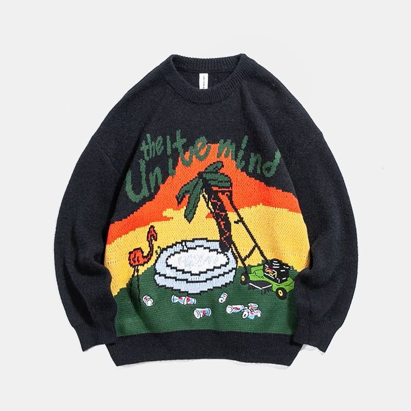 画像2: palm tree braided loose  knit sweater unisex  オーバーサイズ ユニセックス 男女兼用パームツリー編み込みニットセーター プルオーバー (2)