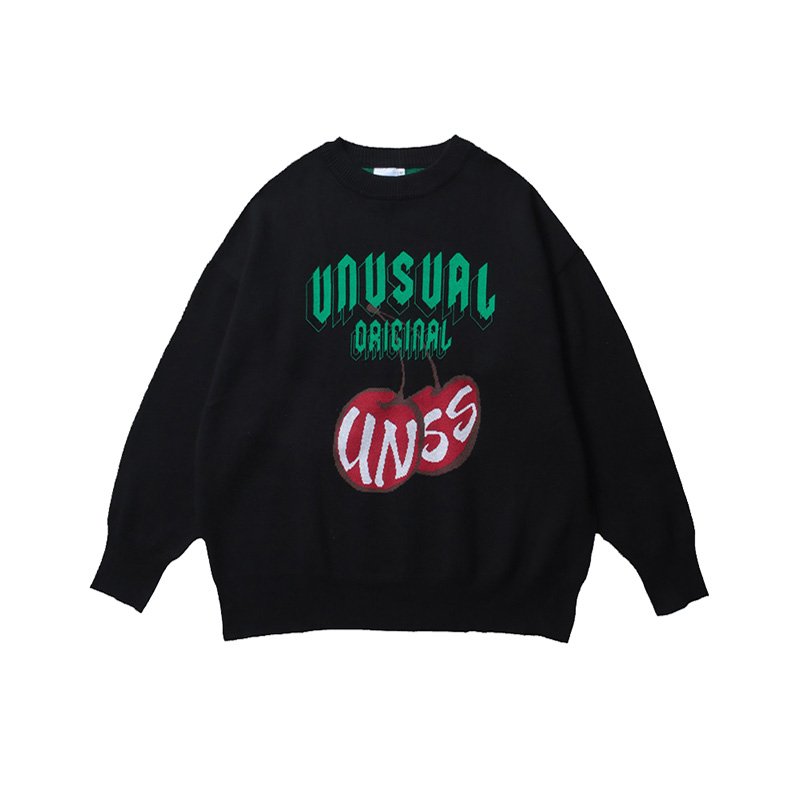 画像4: cherry blossom alphabet jacquard sweater loose  knit sweater unisex  オーバーサイズ ユニセックス 男女兼用チェリーブロッサム&アルファベットジャガードニットセーター プルオーバー (4)