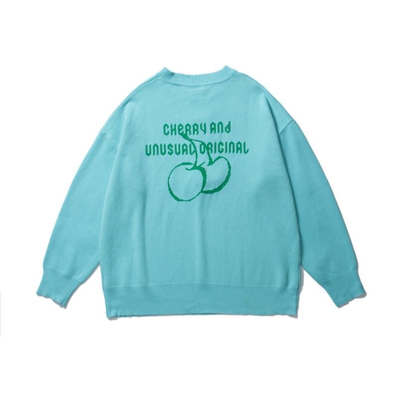 画像10: cherry blossom alphabet jacquard sweater loose  knit sweater unisex  オーバーサイズ ユニセックス 男女兼用チェリーブロッサム&アルファベットジャガードニットセーター プルオーバー (10)