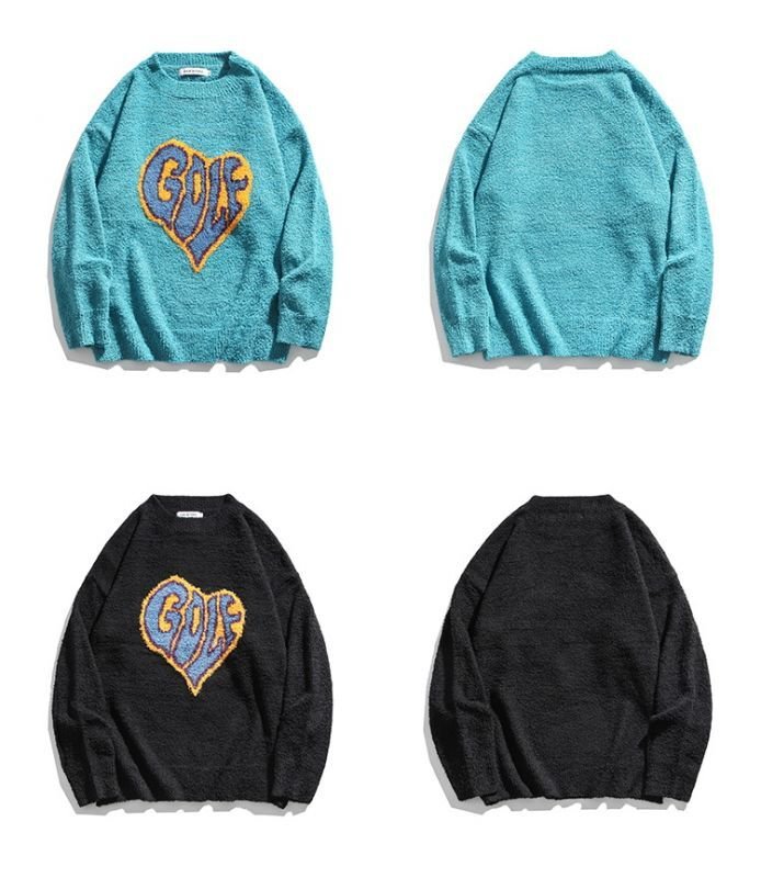 画像9: soft warmth golf logo loose  knit sweater unisex  オーバーサイズ ユニセックス 男女兼用GOLFハートロゴ編み込みニットセーター プルオーバー (9)