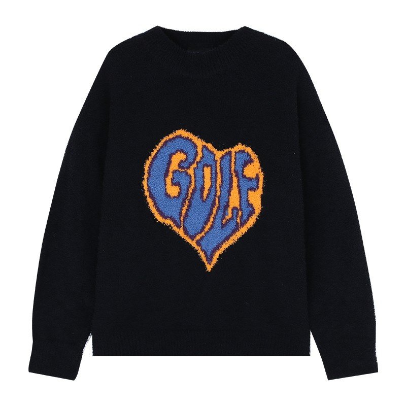 画像8: soft warmth golf logo loose  knit sweater unisex  オーバーサイズ ユニセックス 男女兼用GOLFハートロゴ編み込みニットセーター プルオーバー (8)