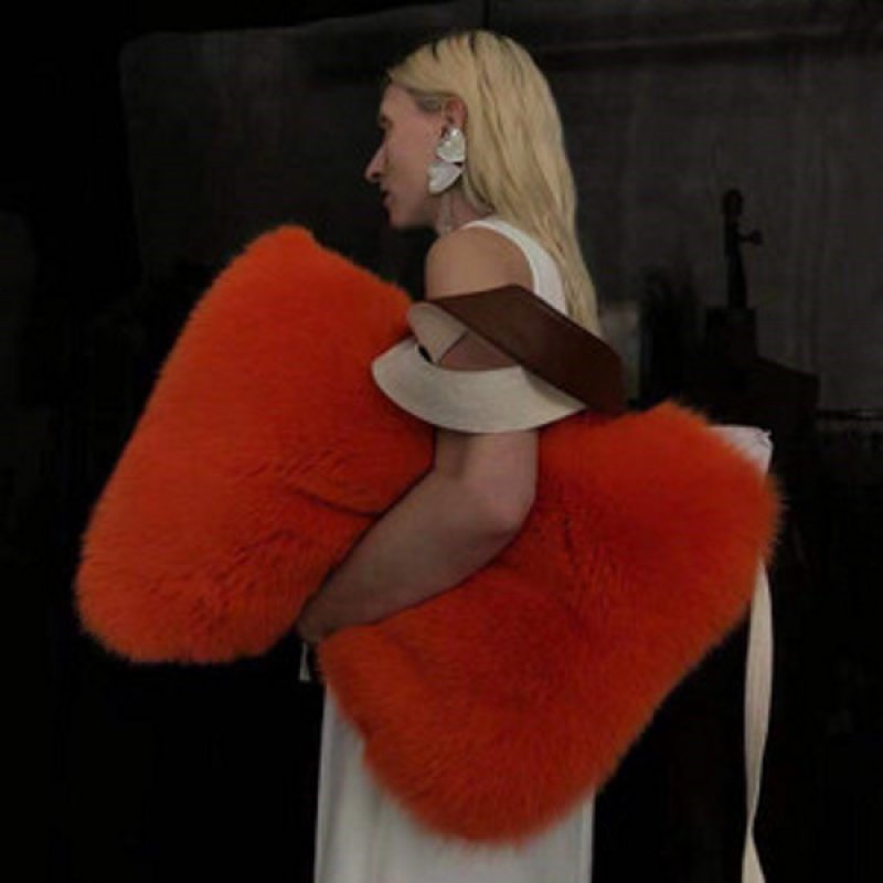 画像2: Woman’s  Bigsize oversized shopping Fur-Trimmed Tote Bag フェイクファー ファートリム ラージトートバッグ ショルダーバック  (2)