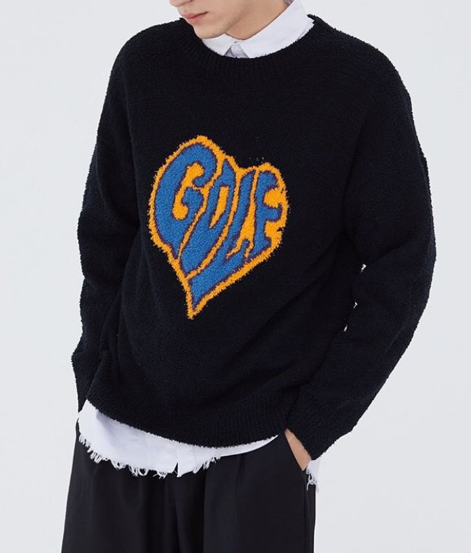 画像10: soft warmth golf logo loose  knit sweater unisex  オーバーサイズ ユニセックス 男女兼用GOLFハートロゴ編み込みニットセーター プルオーバー (10)