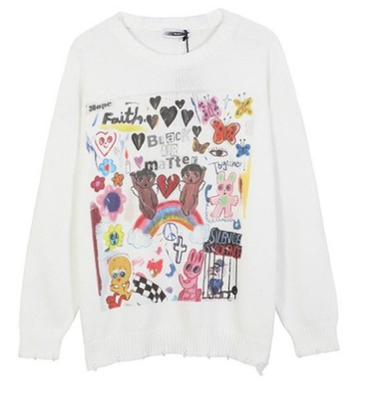 画像3: graffiti ripped sweater loose  knit sweater unisex  オーバーサイズ ユニセックス 男女兼用グラフィックニットセーター プルオーバー (3)
