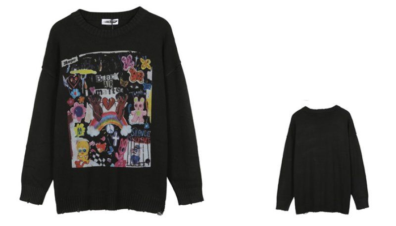 画像6: graffiti ripped sweater loose  knit sweater unisex  オーバーサイズ ユニセックス 男女兼用グラフィックニットセーター プルオーバー (6)