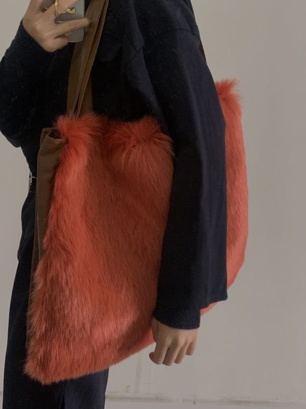 画像3: Woman’s  Bigsize oversized shopping Fur-Trimmed Tote Bag フェイクファー ファートリム ラージトートバッグ ショルダーバック  (3)