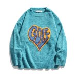画像2: soft warmth golf logo loose  knit sweater unisex  オーバーサイズ ユニセックス 男女兼用GOLFハートロゴ編み込みニットセーター　プルオーバー (2)