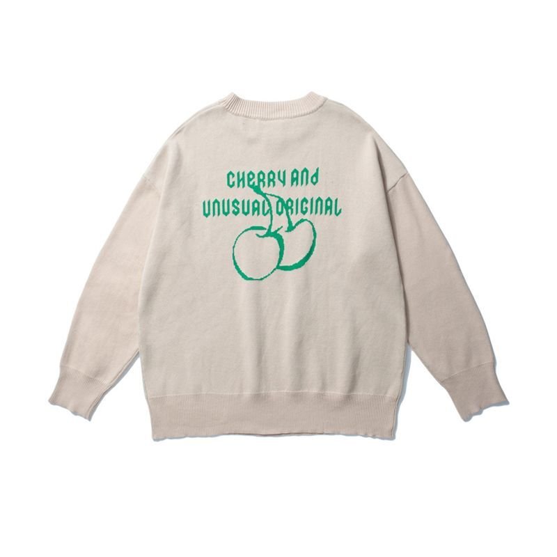 画像9: cherry blossom alphabet jacquard sweater loose  knit sweater unisex  オーバーサイズ ユニセックス 男女兼用チェリーブロッサム&アルファベットジャガードニットセーター プルオーバー (9)