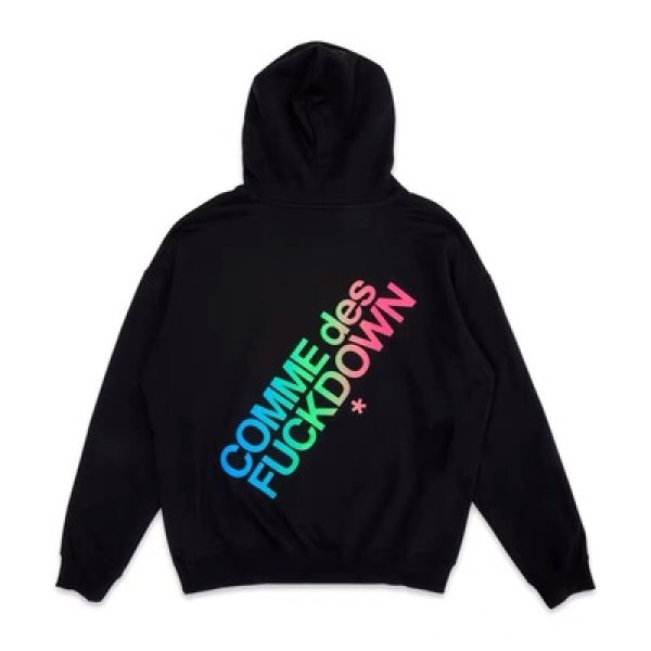 画像1: SSUR PLUS COMME des FUCKDOWN Rainbow logo Hoodie ユニセックス 男女兼用   サー コムデファックダウン レインボー 虹 ロゴ スウェット パーカー フーディ (1)