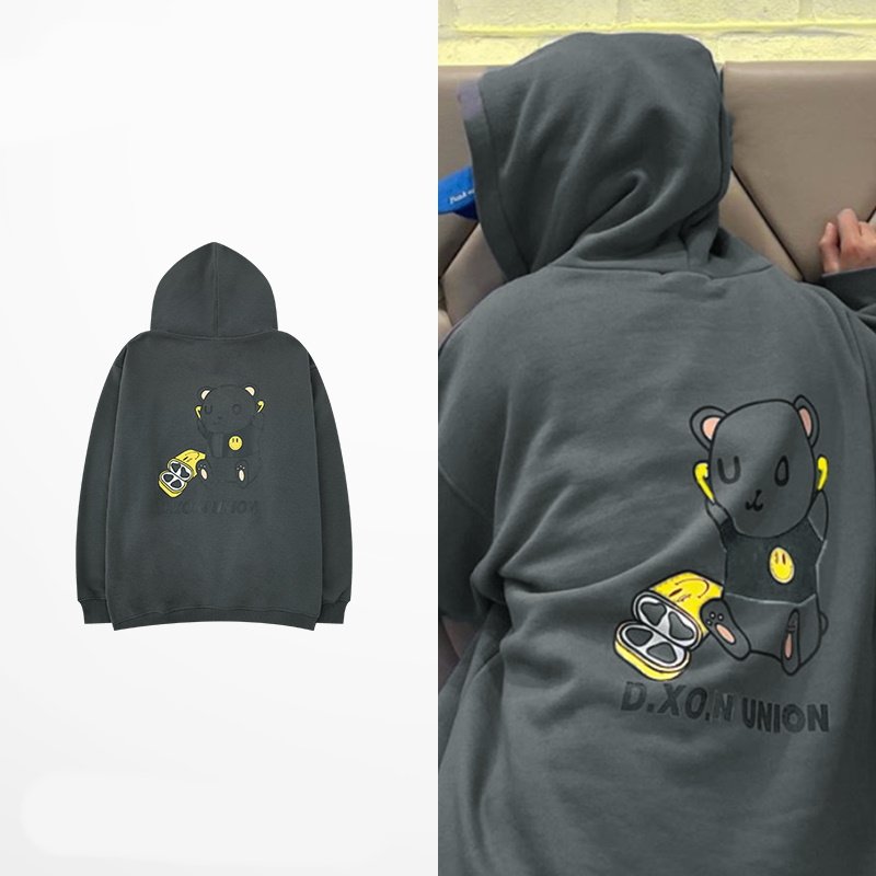 画像2:  Unisex bear & smilepaint  Hoodie　 ユニセックス 男女兼用ベアー熊＆スマイルプリントフーディーパーカー (2)