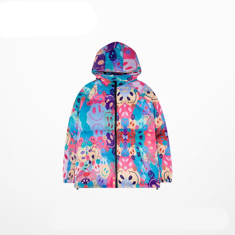 画像8:  Unisex  new trend hip-hop Smile graffiti padded down jacket Hoodie　 ユニセックス 男女兼用スマイルグラフィックプリントダウンフーディーパーカー (8)