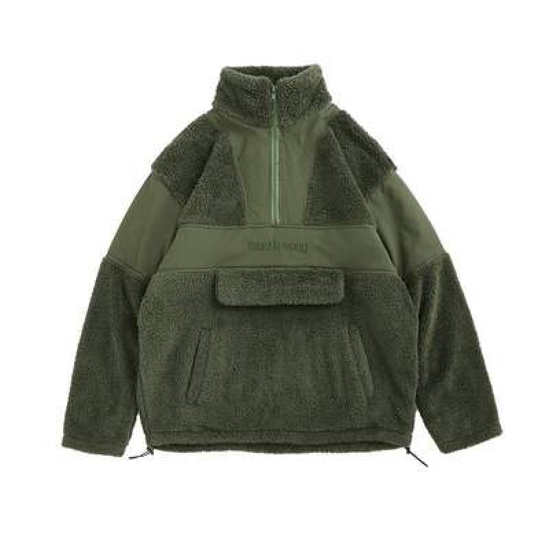 画像3: men and women street embroidery contrast color loose lamb hair zipper stand-up collarLamb Wool jacket  ユニセックス 男女兼用オーバーサイズラムウールコントラストカラーフリースジップアップ ジャケット ブルゾン (3)