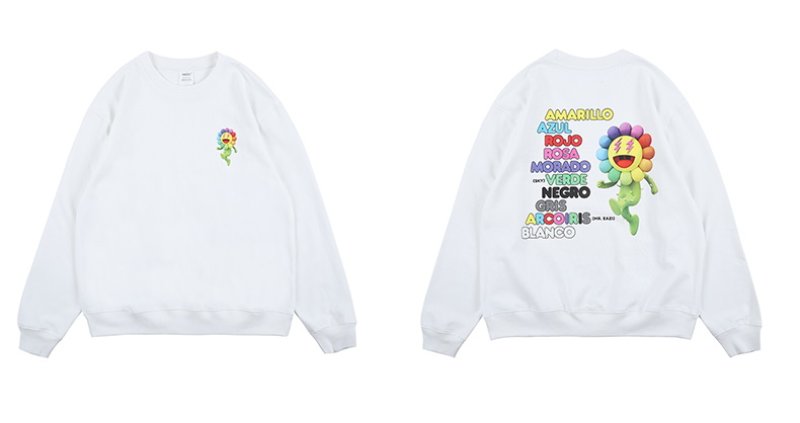 画像6: unisex   Sun Flower Cartoon Printing Sweatshirts Rainbow Letter Logo Hip Hop Rapper Hoodies Cotton Long Sleeve Pullover ユニセックス 男女兼用サンフラワーコミックトレーナー セーター プルオーバー (6)
