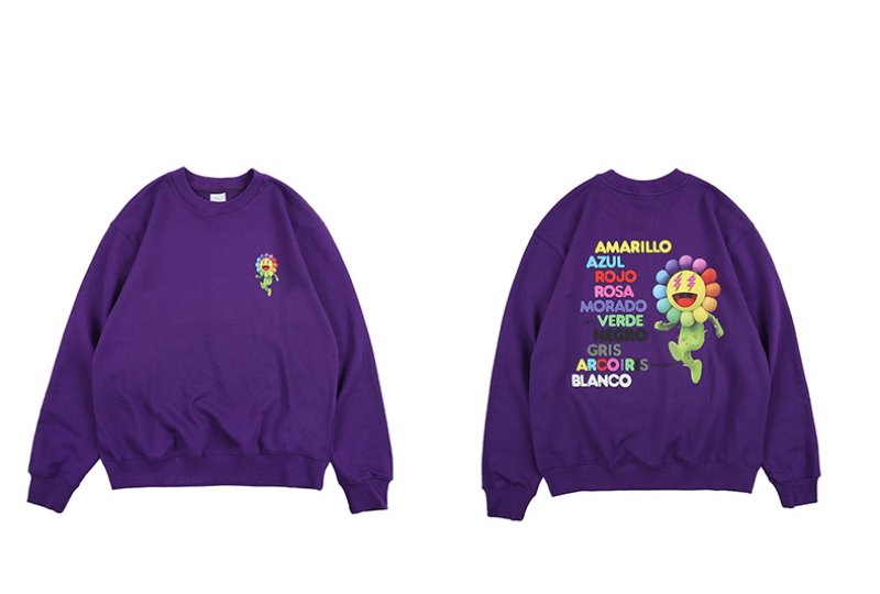 画像5: unisex   Sun Flower Cartoon Printing Sweatshirts Rainbow Letter Logo Hip Hop Rapper Hoodies Cotton Long Sleeve Pullover ユニセックス 男女兼用サンフラワーコミックトレーナー セーター プルオーバー (5)