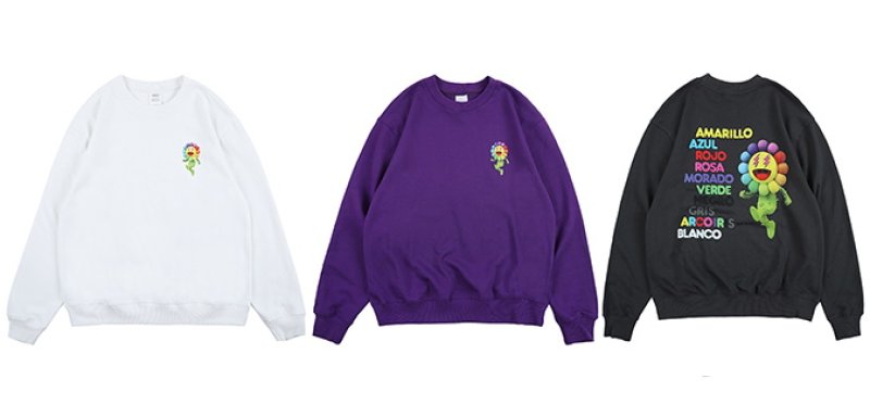 画像9: unisex   Sun Flower Cartoon Printing Sweatshirts Rainbow Letter Logo Hip Hop Rapper Hoodies Cotton Long Sleeve Pullover ユニセックス 男女兼用サンフラワーコミックトレーナー セーター プルオーバー (9)