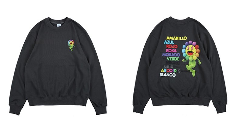 画像4: unisex   Sun Flower Cartoon Printing Sweatshirts Rainbow Letter Logo Hip Hop Rapper Hoodies Cotton Long Sleeve Pullover ユニセックス 男女兼用サンフラワーコミックトレーナー セーター プルオーバー (4)