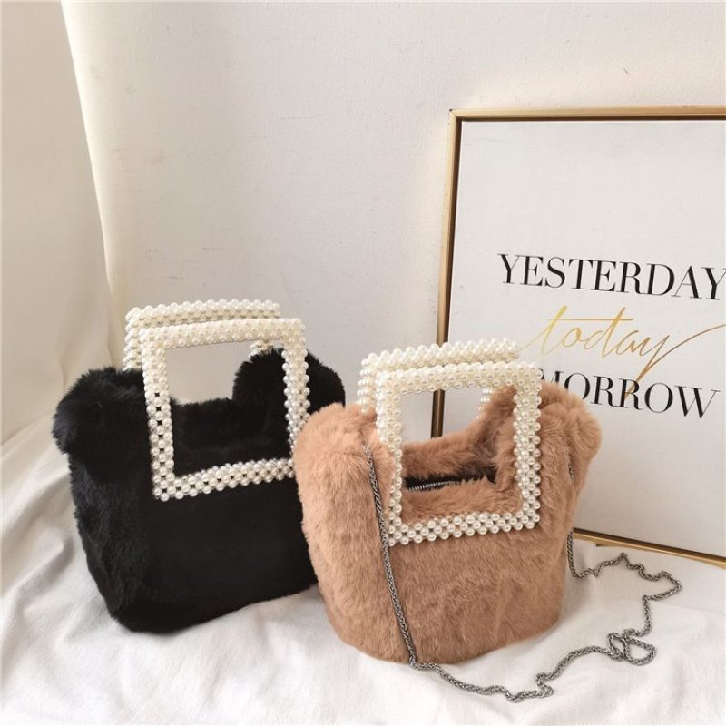 画像4: Woman’s pearl  Fur Tote Bag handbag フェイクファー パールハンドル トートバッグ  (4)